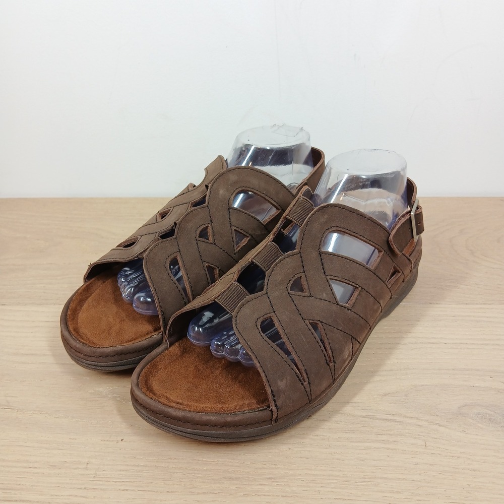 Barefoot Freedom Sandals Women's 10WW Brown Leather Cutout Slingback Buckle